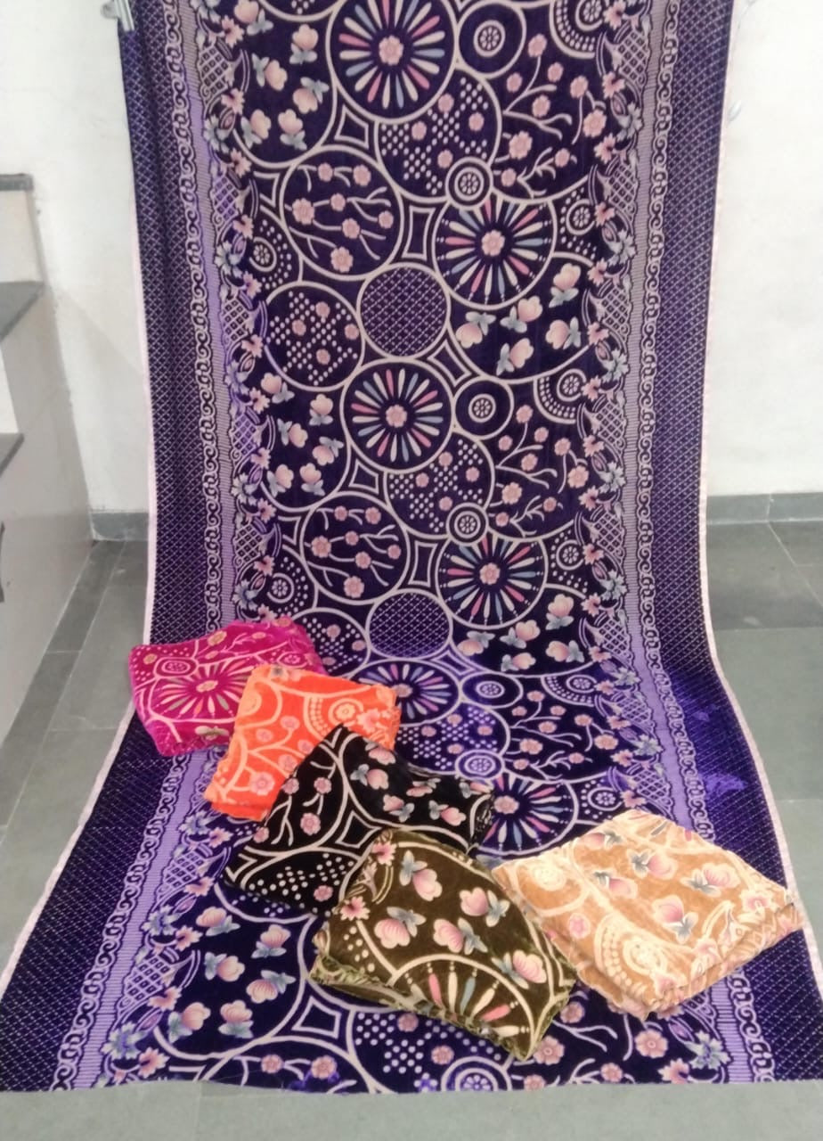 Premium velvet floral abstract 3 pcs suits fabric