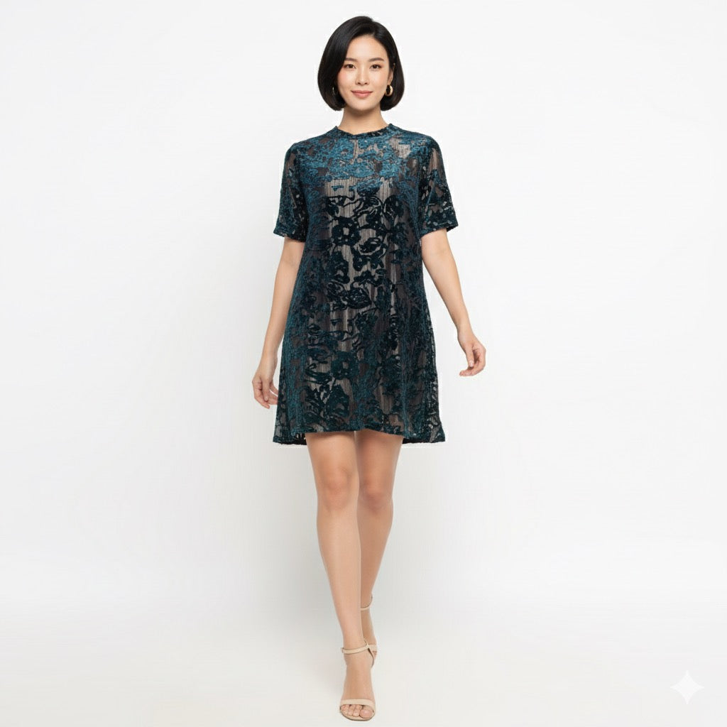 Teal noir velvet dress