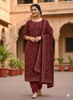 ✨ Premium Velvet Floral Embossed Suit Fabric