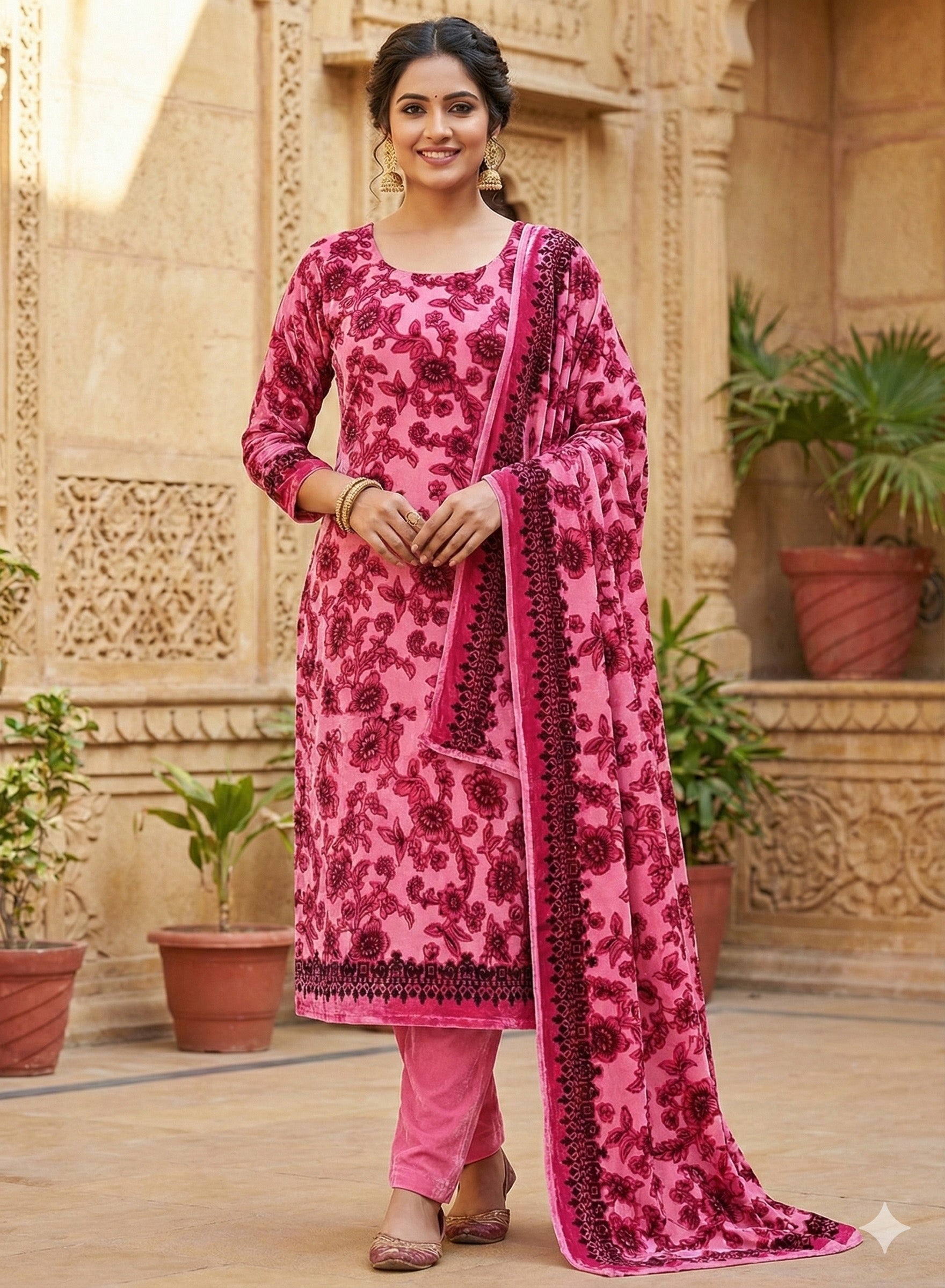 Premium Floral Burnout Velvet Suit Fabric ✨