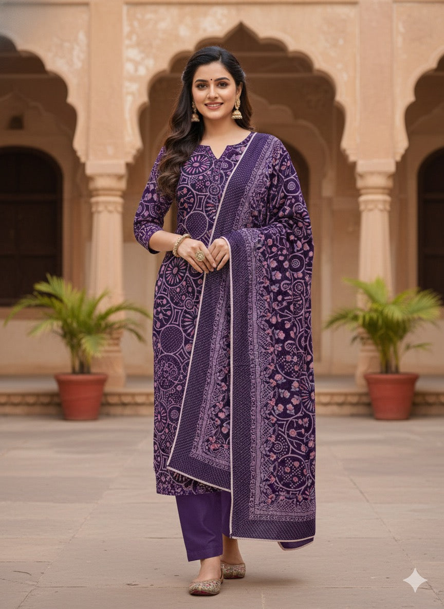 Premium velvet floral abstract 3 pcs suits fabric